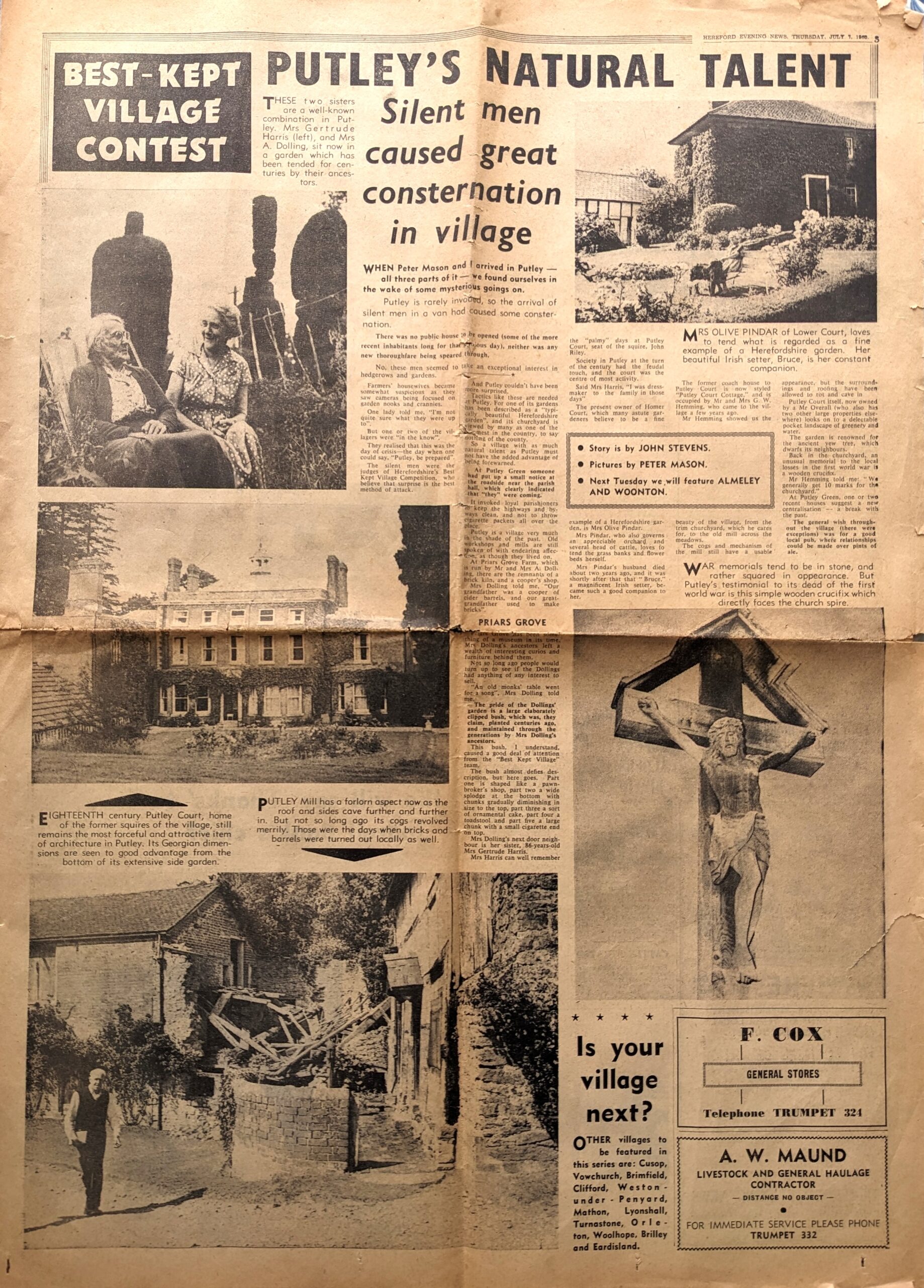 Hereford newspaper cutting of Putley Gardens